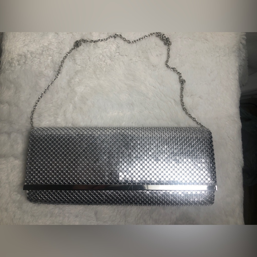 Jessica McClintock Silver Mesh Chain Shoulder Clutch
